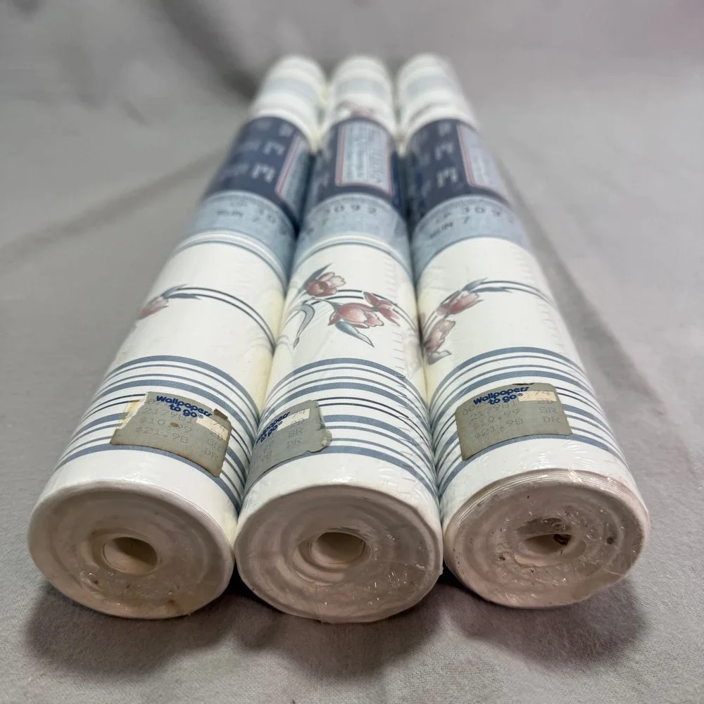 C&A Wallcoverings Vintage Wallpaper 3 Rolls Floral Stripe CP3092 Run 7 Farmhouse